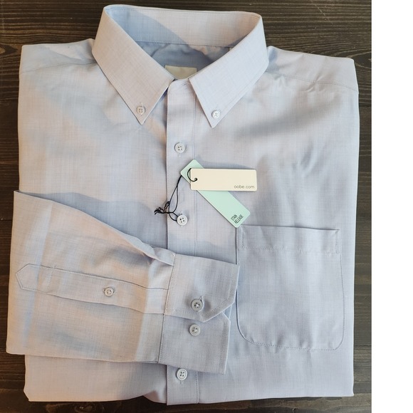 NWT OOBE‎ Men's Button-Down Long Sleeve Shirt Med Blue Stain Release Treated - Picture 1 of 9